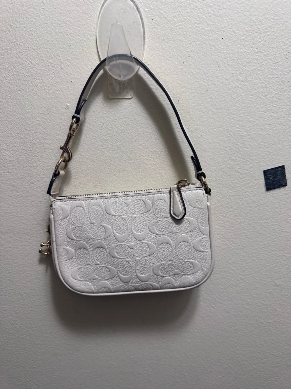 Coach Nolita 15 White Signature Embossed Mini purse with Gold Hardware